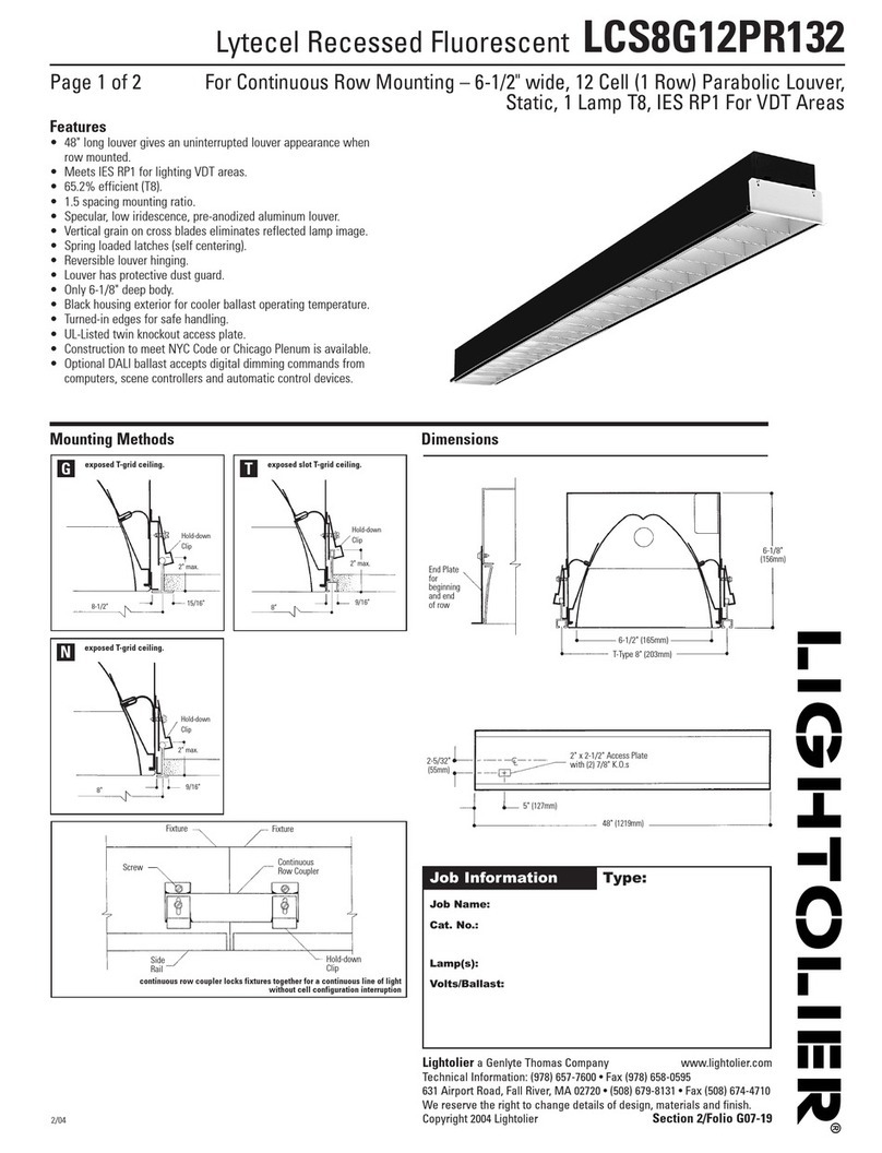 Lightolier Lytecel Recessed Fluorescent LCS8G12PR132 User manual