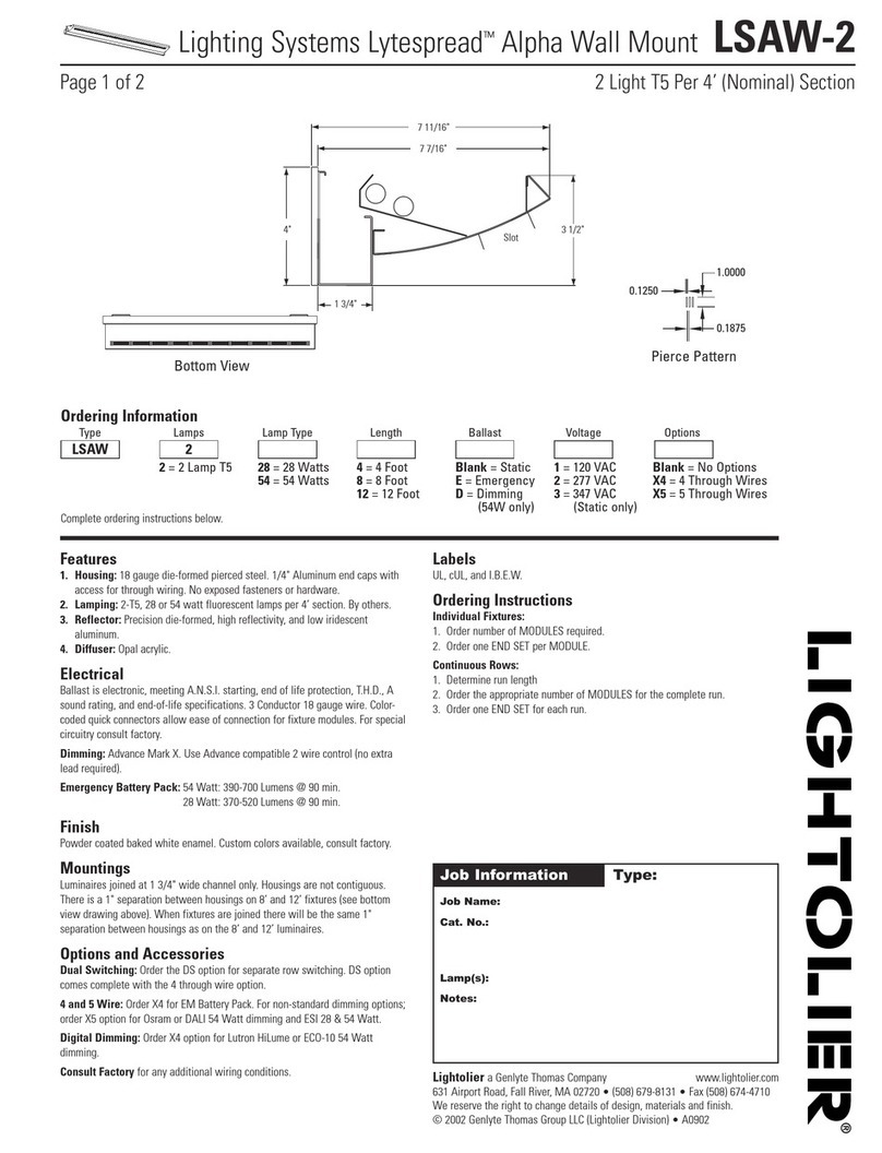 Lightolier Lighting Systems Lytespread Alpha Wall Mount... Specifications