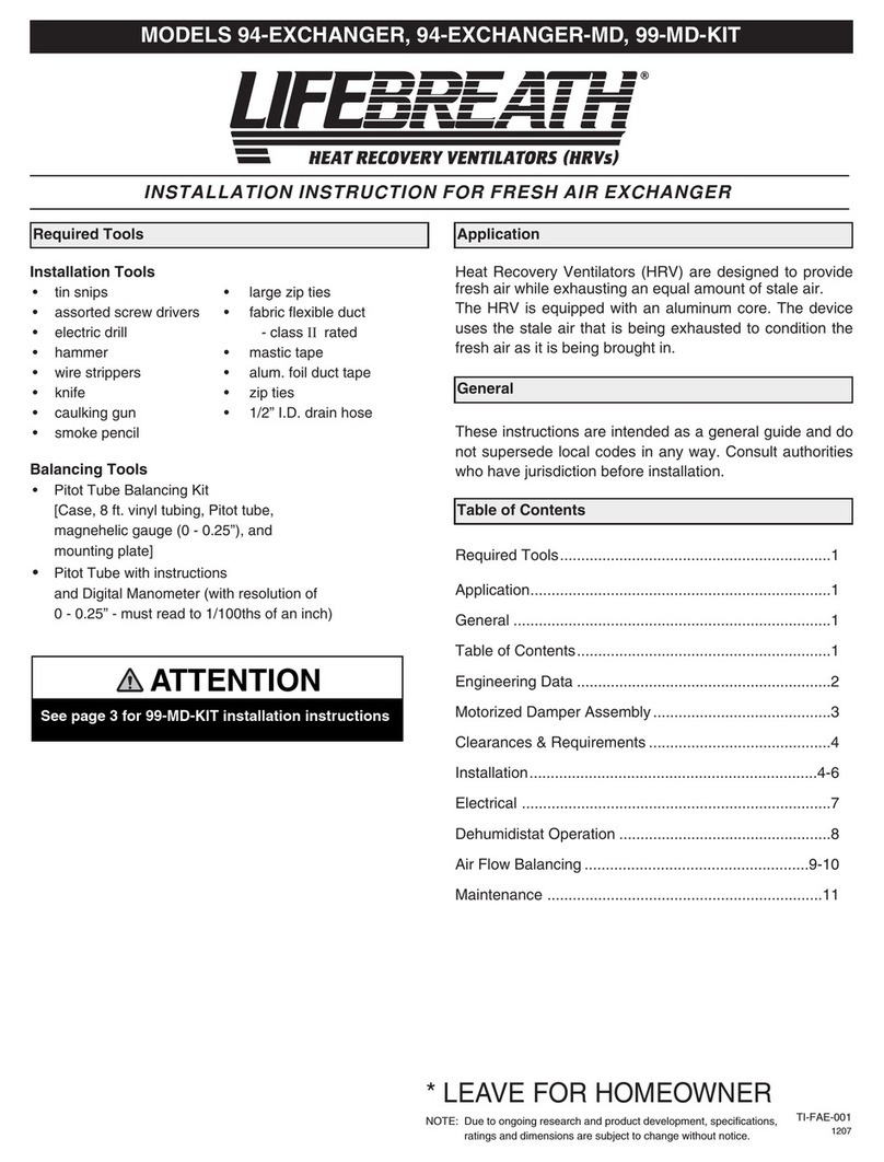 Lifebreath 94-EXCHANGER User manual