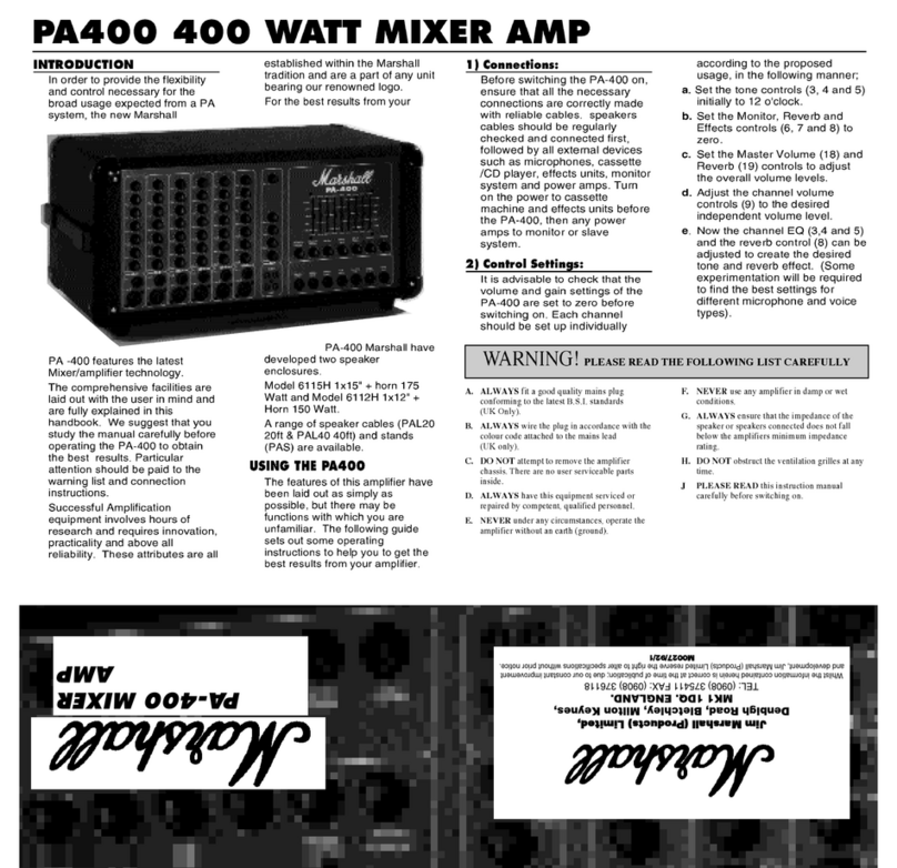 Marshall Amplification PA400 User manual Marshall Amplification PA400 User manual