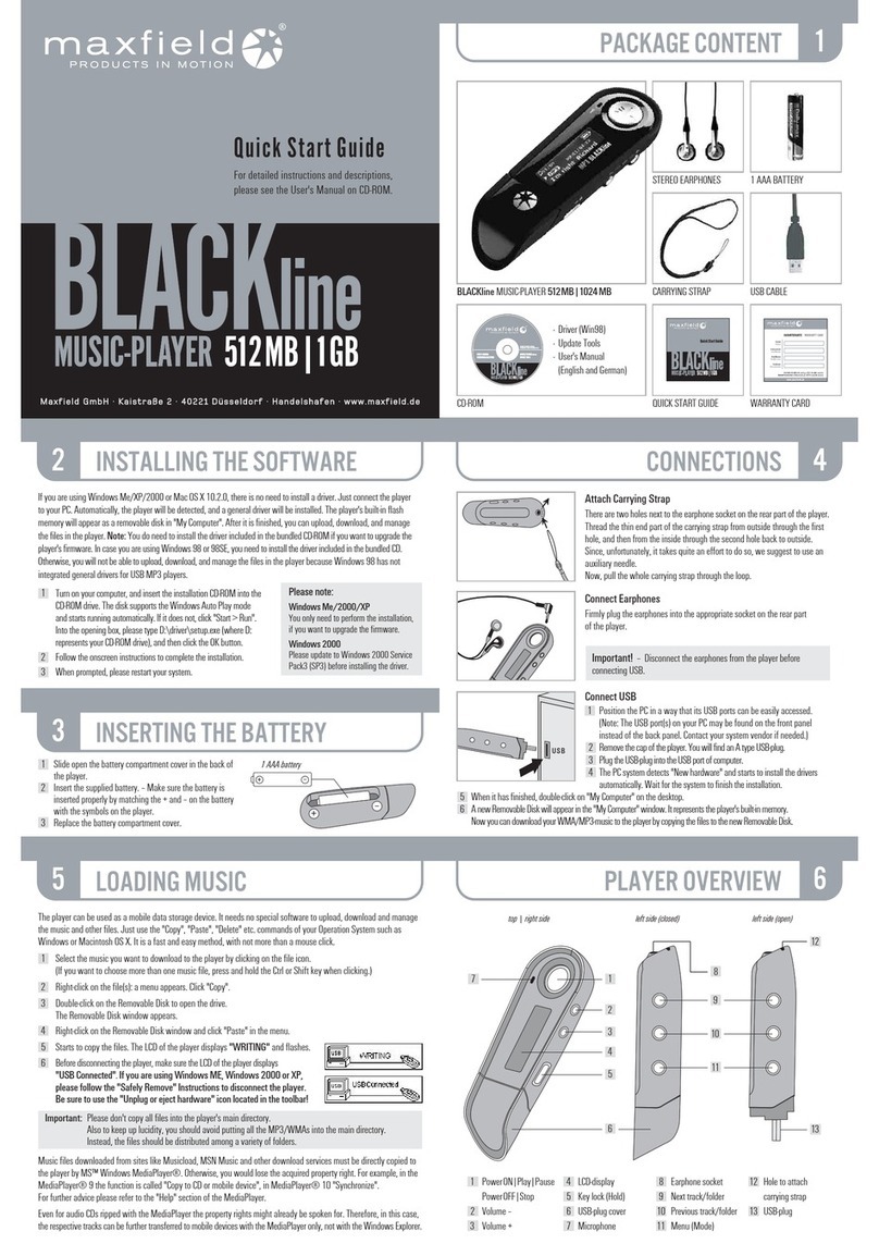 Maxfield BLACKline Music-Player quick start guide