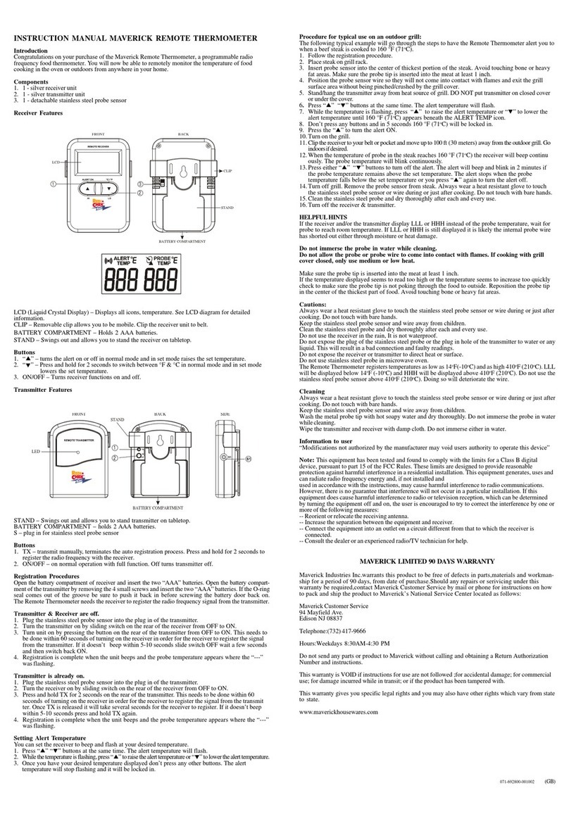 Maverick Remote Thermometer instruction manual