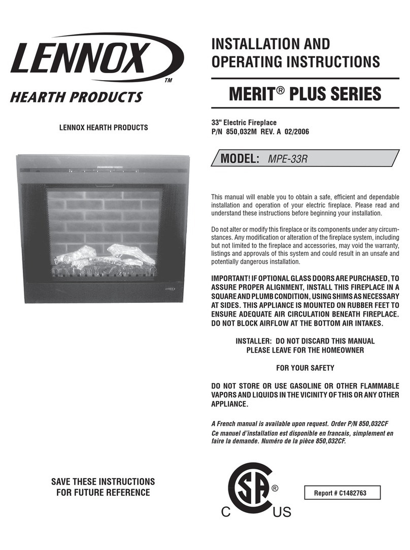 Lennox Hearth Products LENNOX MPE-33R Installation and operating instructions Lennox Hearth Products LENNOX MPE-33R Installation and operating instructions