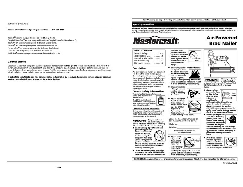 MasterCraft AIR-POWERED BRAD NAILERS User manual