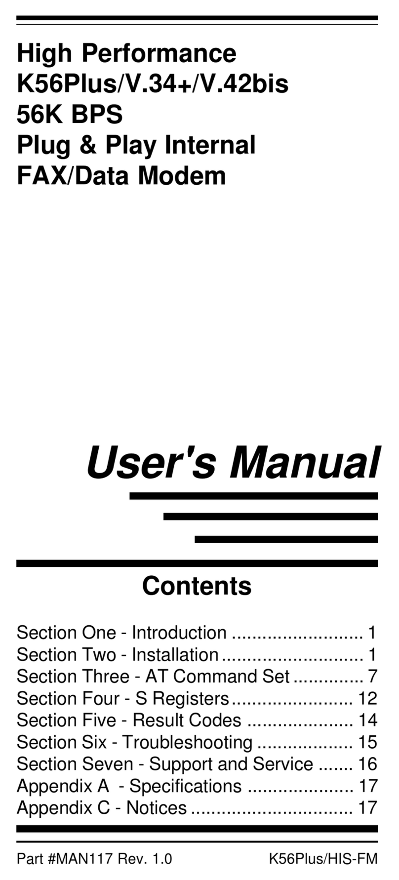 MaxTech xpm56i 56K BPS user manual
