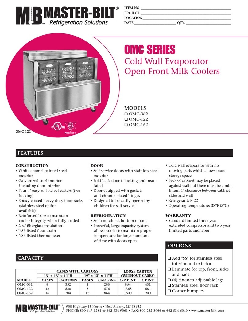 Master Bilt Cold Wall Evaporator Open Front Milk Coolers OMC... Specifications