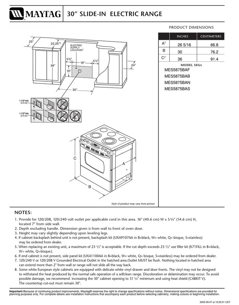 Maytag MES5875BAB - 30" Slide-In Electric Range Dimension Guide