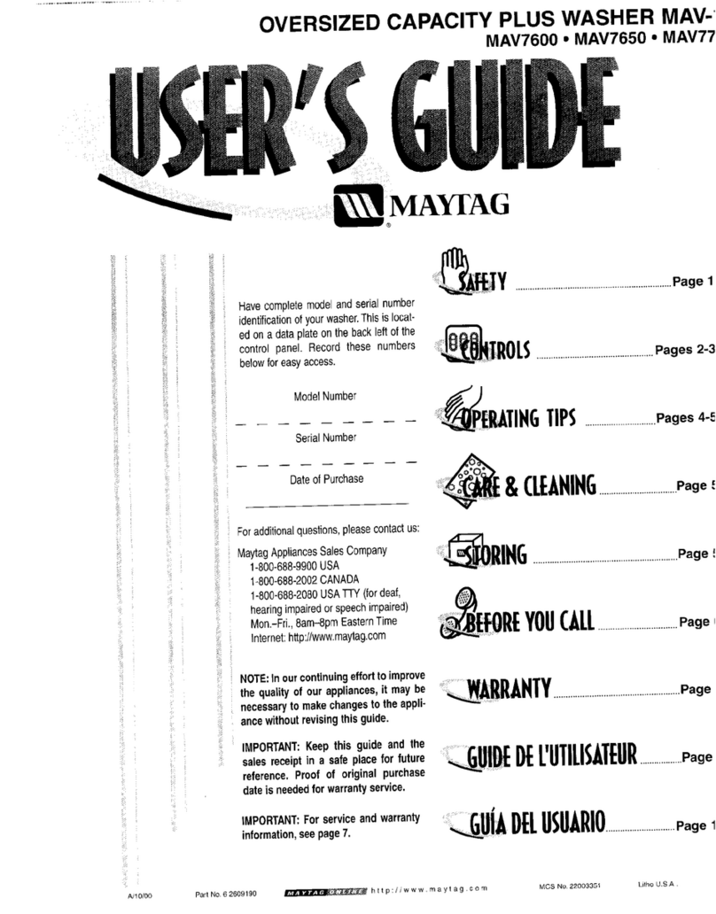 Maytag MAV7600 User manual