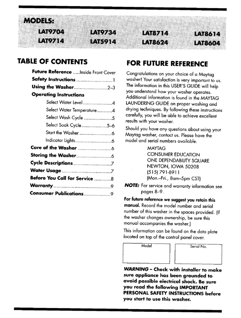 Maytag LAT5914 operating instructions