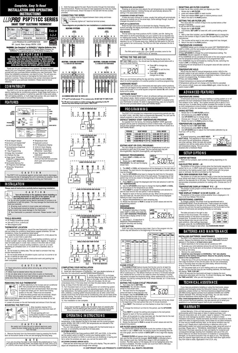 Lux Products SMART TEMP PSP711CC Series User manual