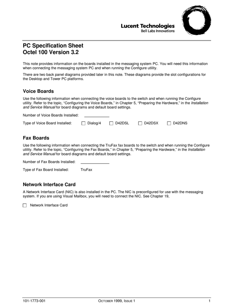 Lucent Technologies PC Octel 100 Specification sheet