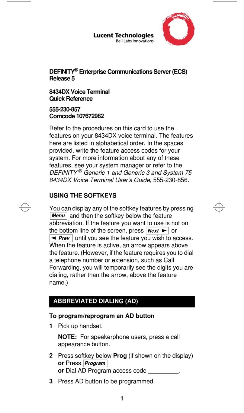 Lucent Technologies Voice Terminal 8434DX quick reference Lucent Technologies Voice Terminal 8434DX quick reference