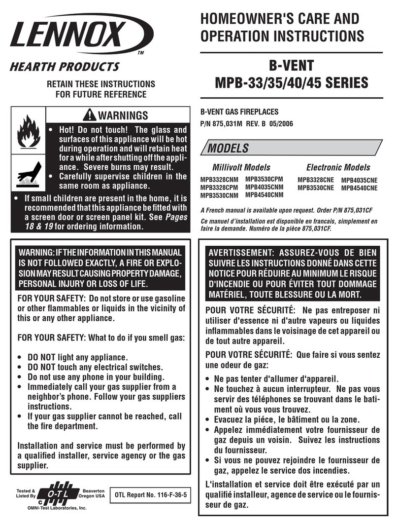 Lennox Hearth Products MPB33 Homeowner's care and operation instructions Lennox Hearth Products MPB33 Homeowner's care and operation instructions