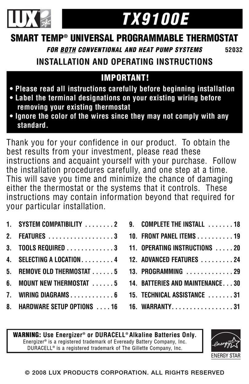 Lux Products SMART TEMP TX9100E Installation and operating instructions Lux Products SMART TEMP TX9100E Installation and operating instructions
