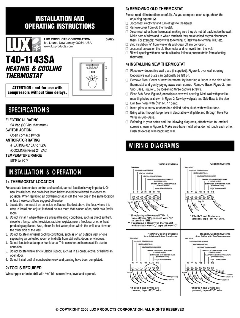 Lux Products T40-1143SA Installation & operating instructions