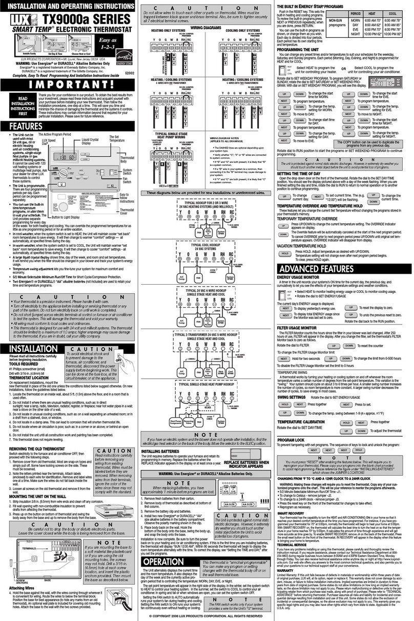 Lux Products Smart Temp TX9000a Series User manual