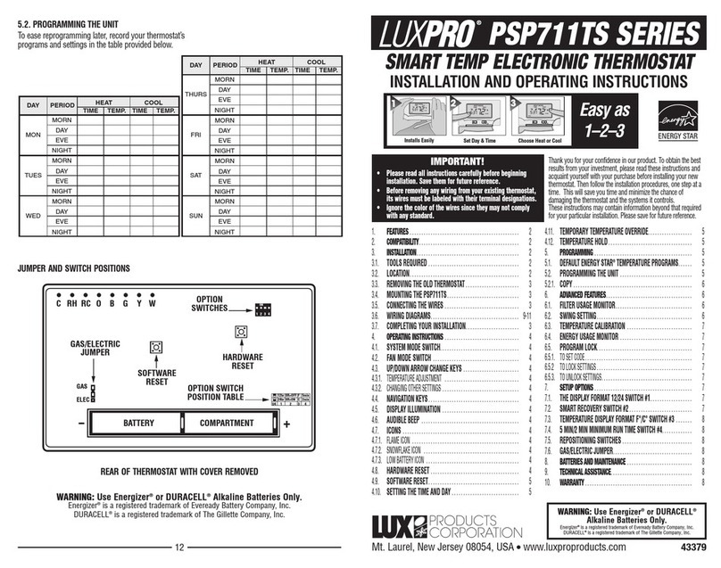 Lux Products PSP711TS Series Installation and operating instructions