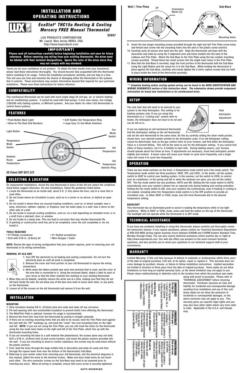 Lux Products EcoStat THC15a User manual