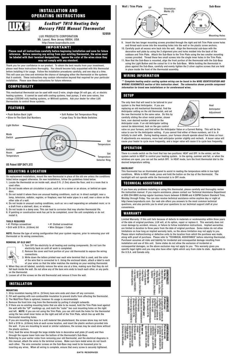 Lux Products ECOSTAT TH10 Installation and operating instructions