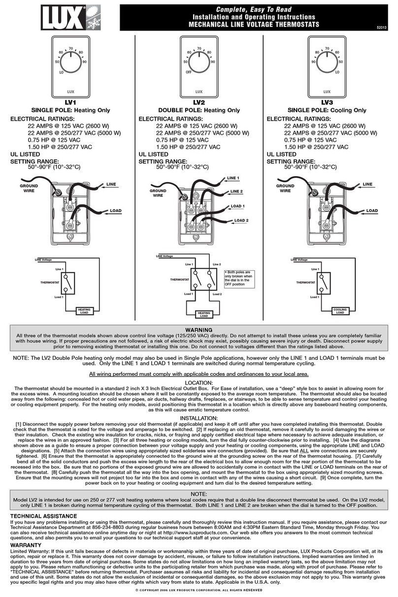 Lux Products LV1 Installation and operating instructions