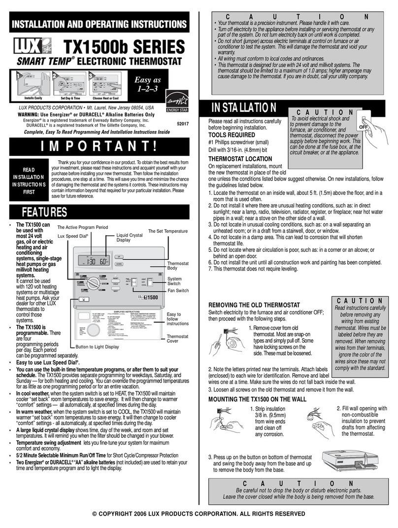 Lux Products SMART TEMP TX1500 Installation and operating instructions