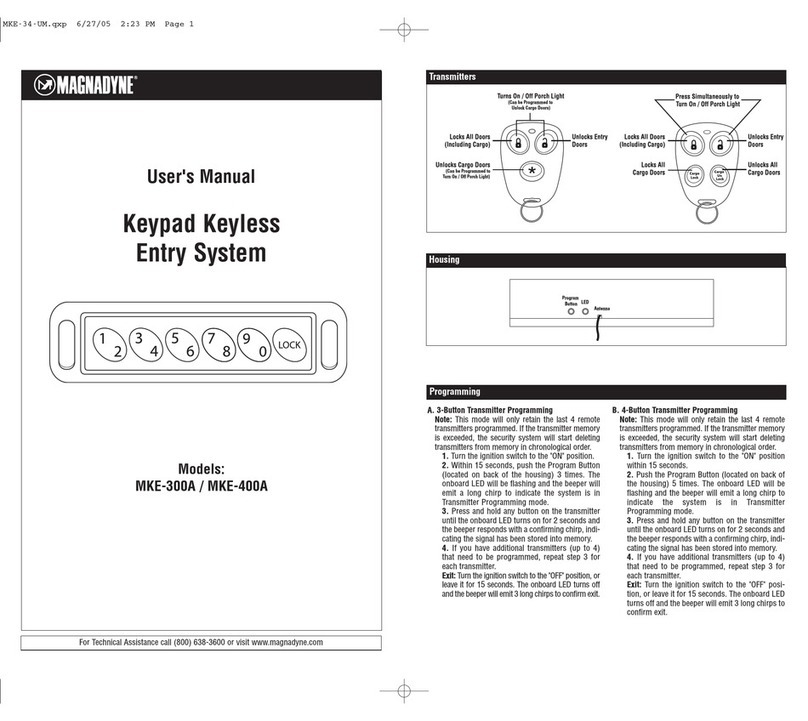 Magnadyne Keypad Keyless Entry System MKE-300A user manual