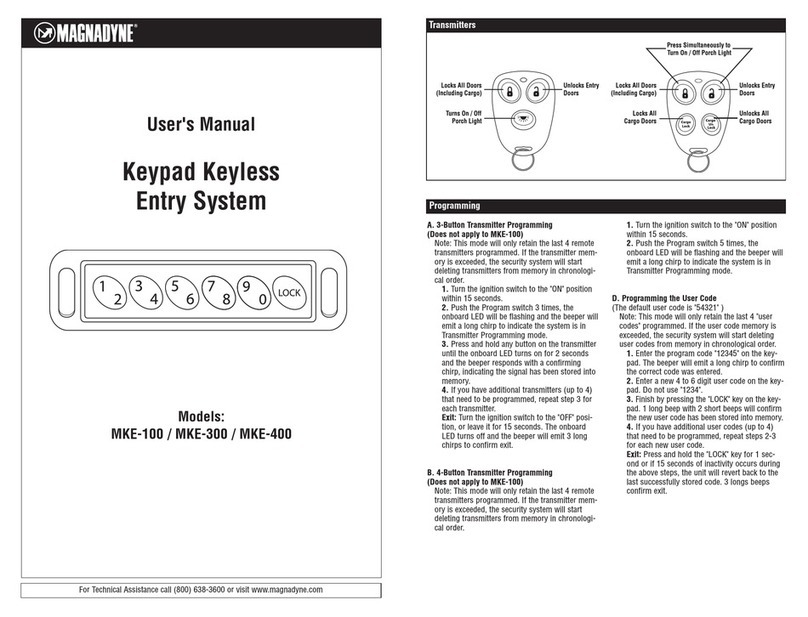 Magnadyne Keypad Keyless Entry System MKE-100 user manual
