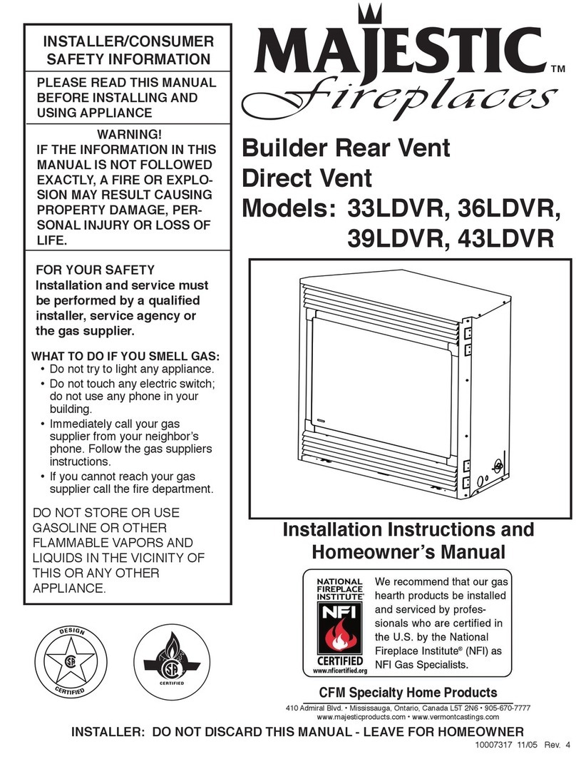Majestic fireplaces 33LDVR Installation instructions and homeowner's manual