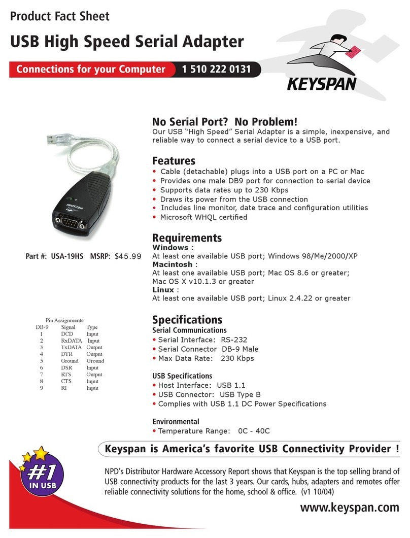 Keyspan High Speed USB Serial Adapter USA-19HS Product fact sheet