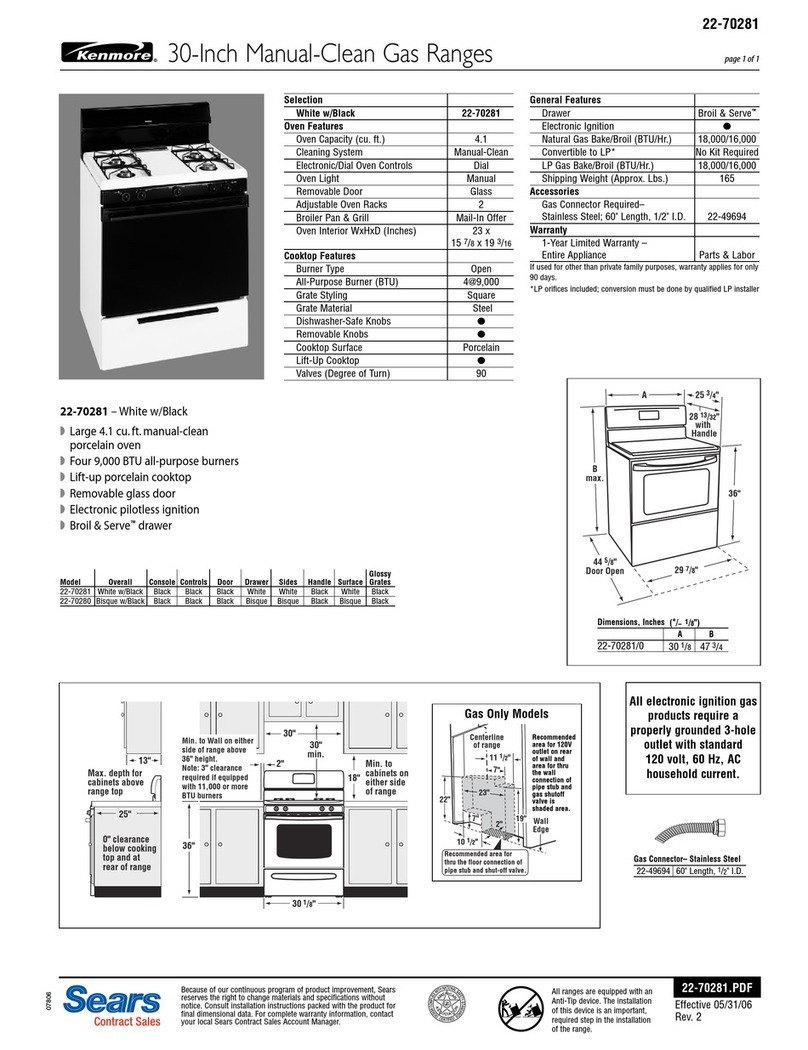 Kenmore 22-70281 specification