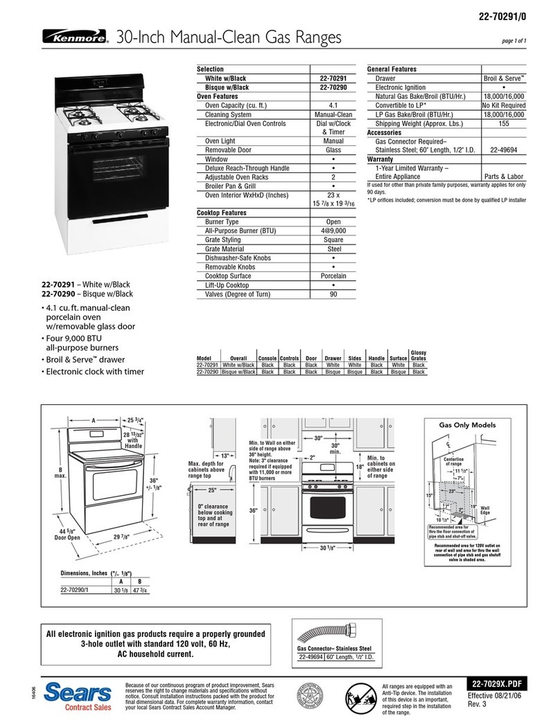 Kenmore 22-70290 specification