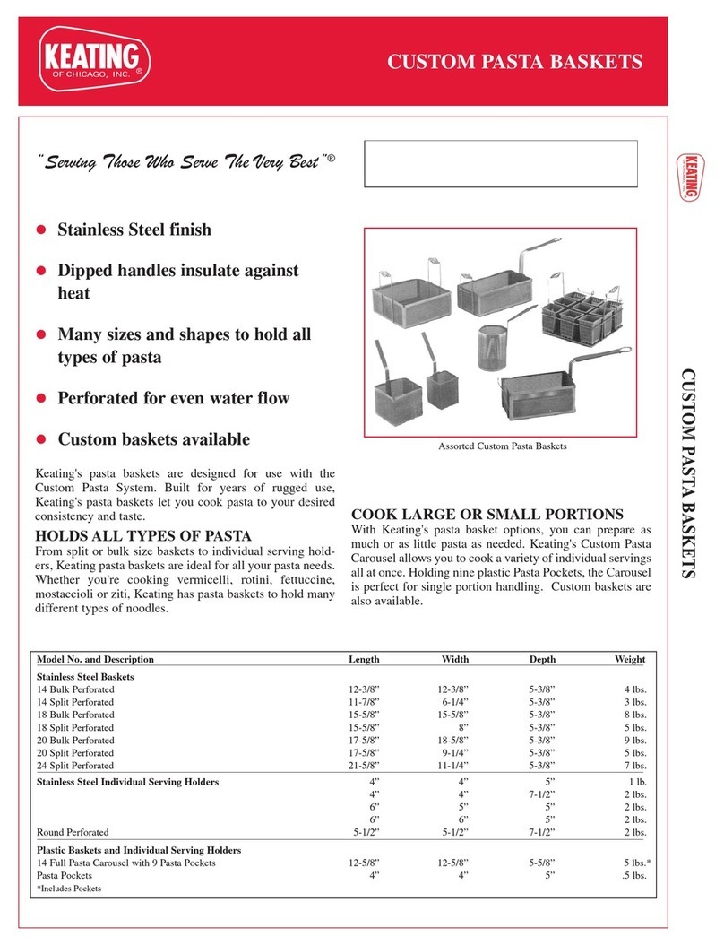Keating Of Chicago Pasta Baskets Specification sheet