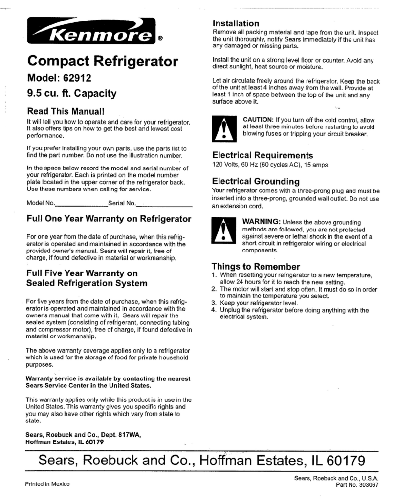Kenmore 62912 user manual