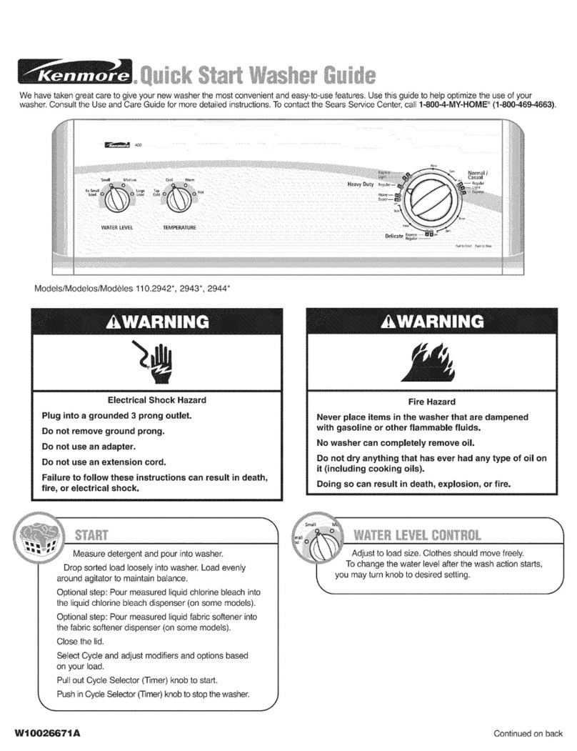 Kenmore 110.2942 series quick start guide Kenmore 110.2942 series quick start guide