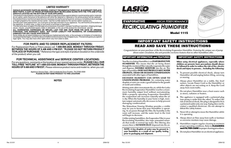 Lasko 1115 user manual