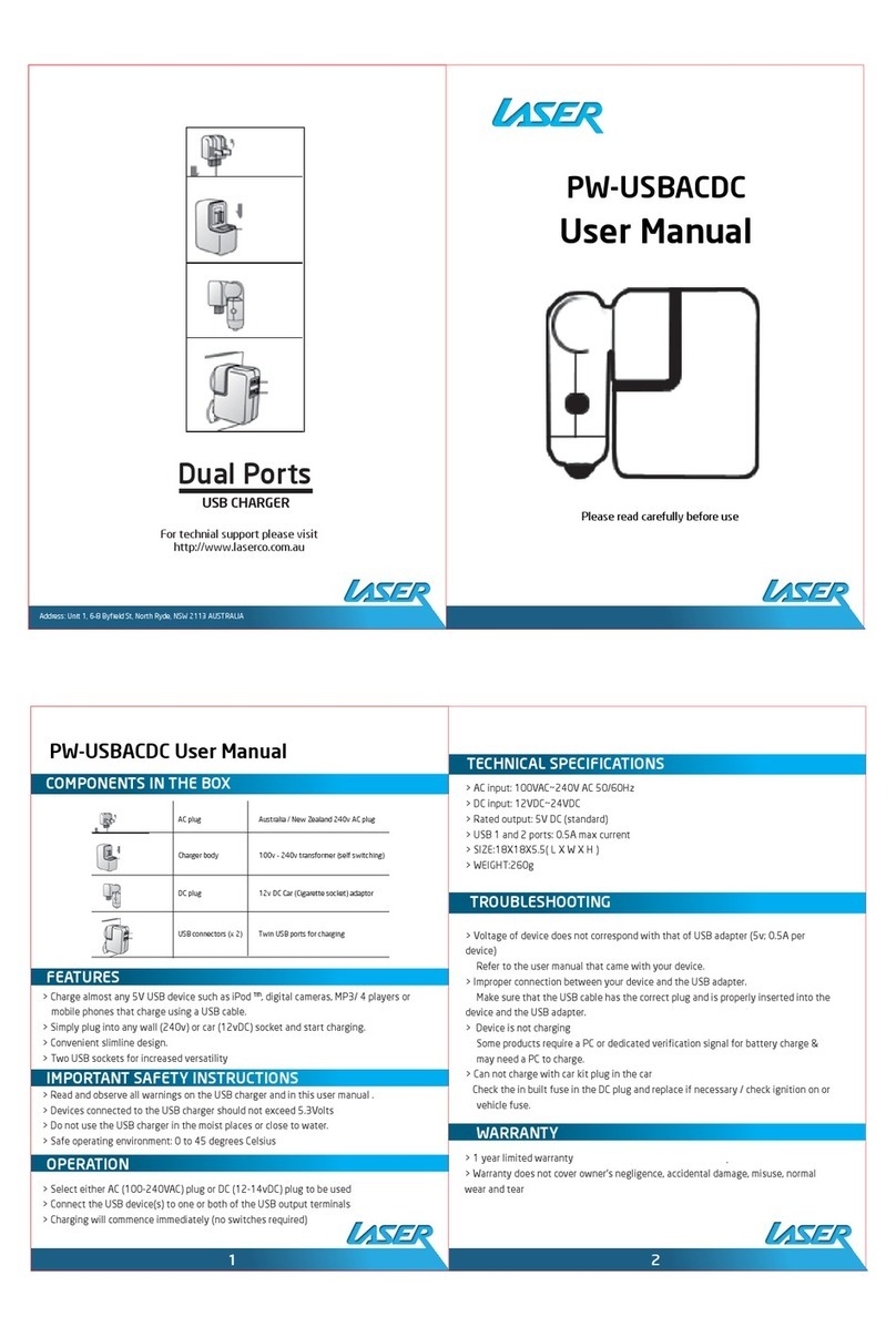 Laser USB CHARGER PW-USBACDC User manual