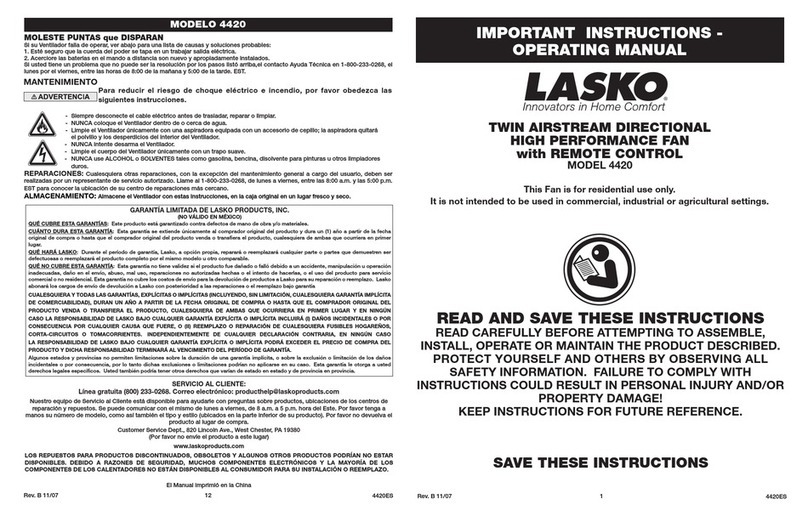 Lasko 4420 operating manual