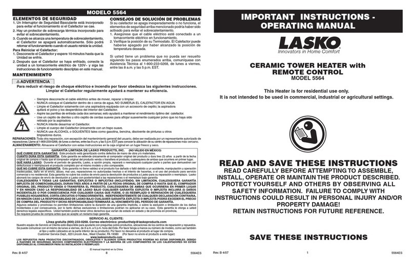 Lasko 5564 Operation manual