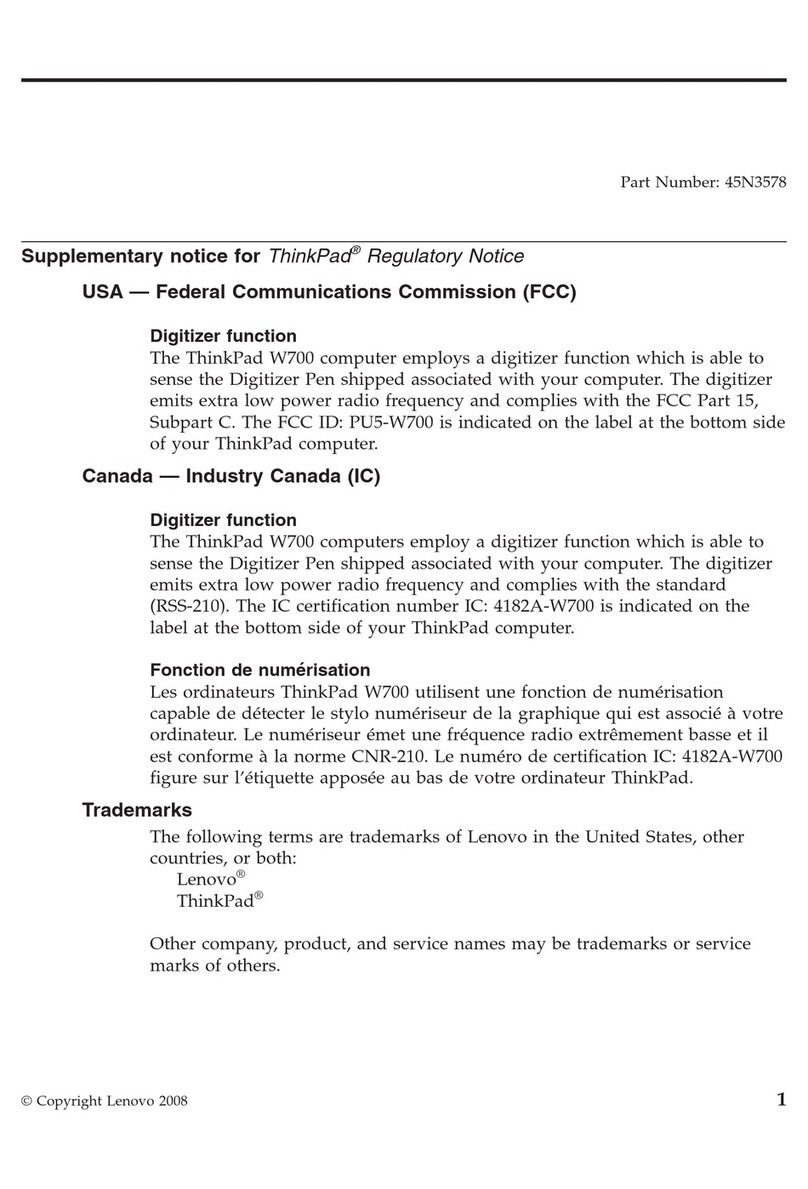 Lenovo THINKPAD W700 Notice