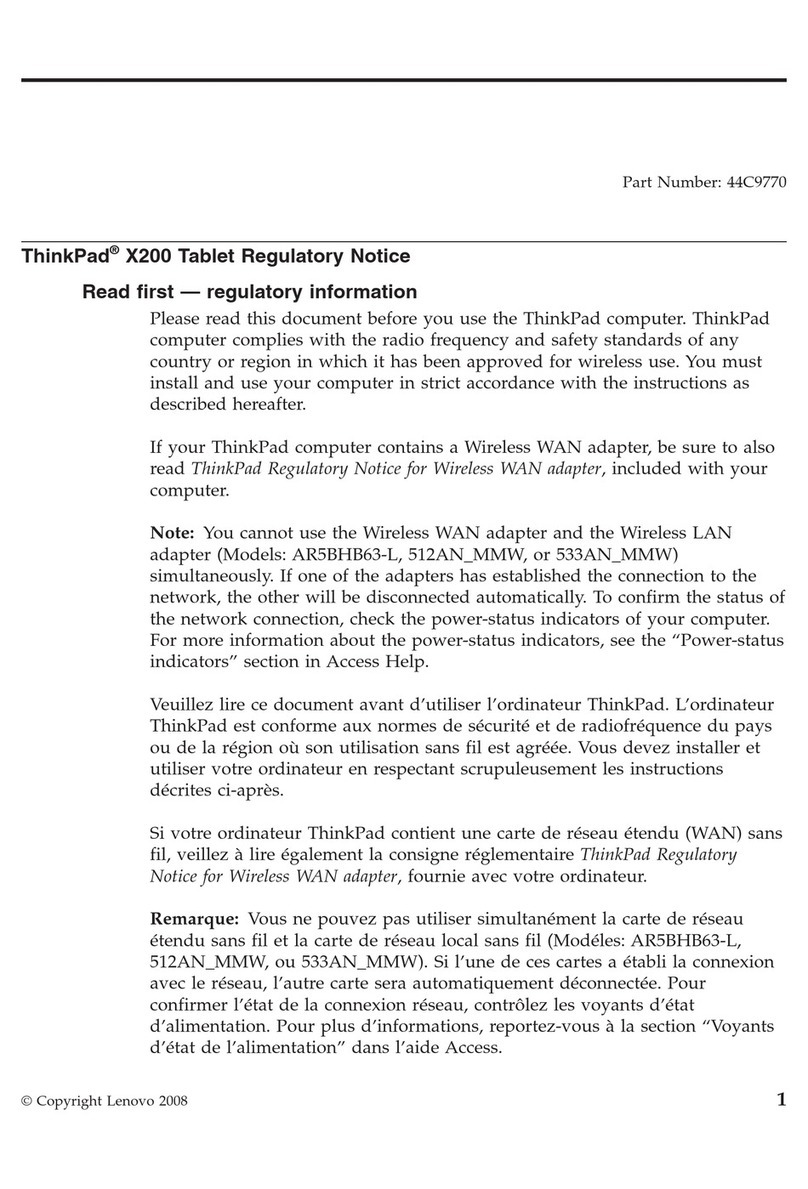 Lenovo ThinkPad 44C9770 Specification sheet