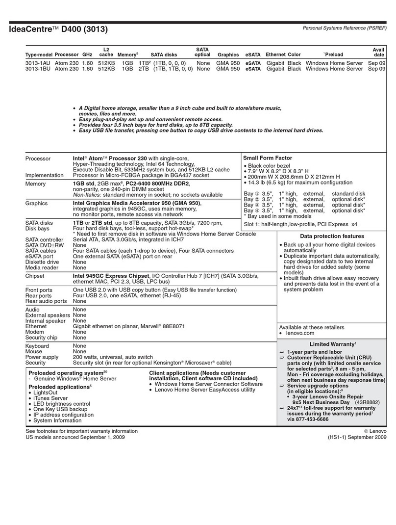 Lenovo IdeaCentre D400 Manual
