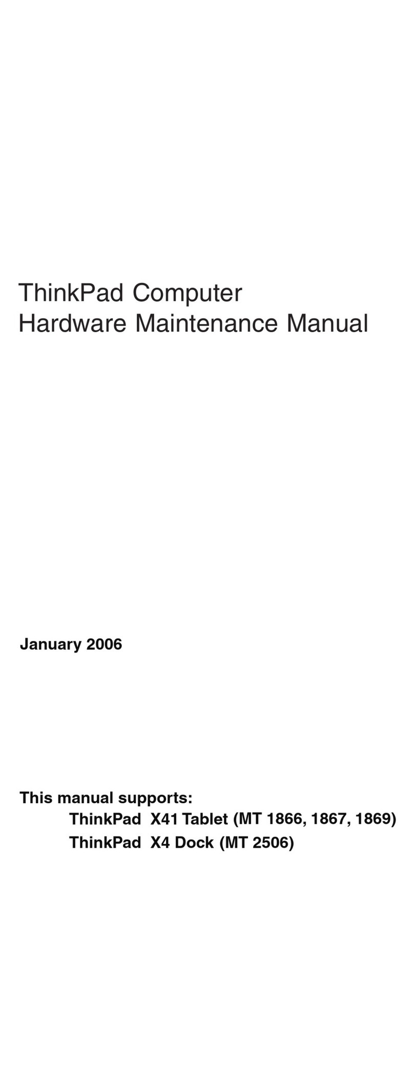 Lenovo 1866 - ThinkPad X41 Tablet Owner's manual