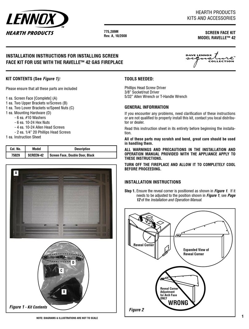 Lennox Hearth Products Screen Face Kit Ravelle 42 installation instructions