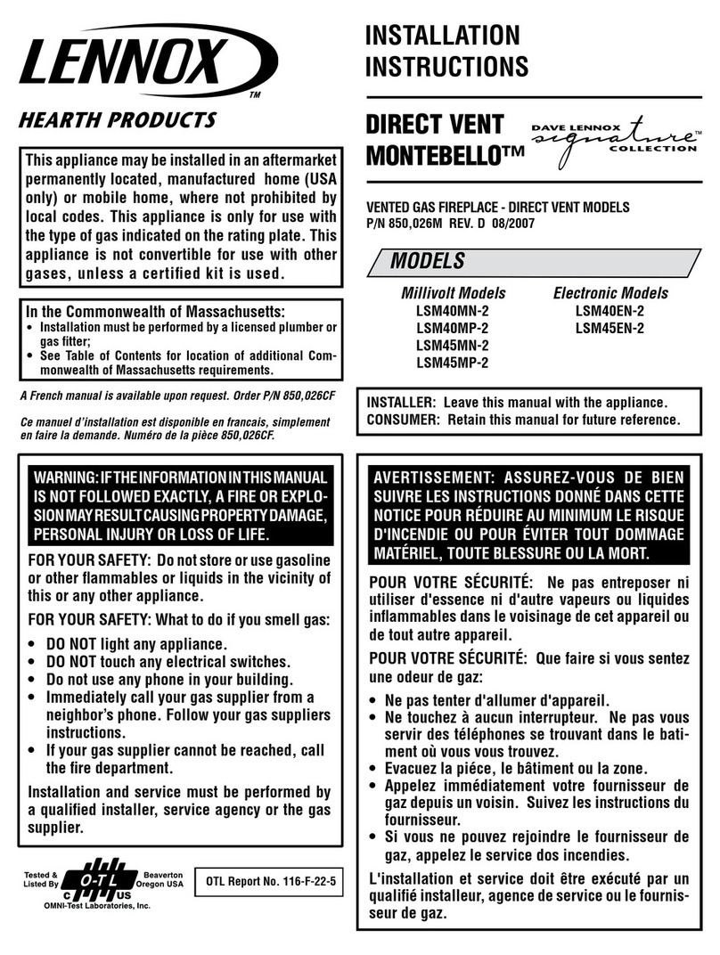 Lennox Hearth Products MONTEBELLO LSM40MN-2 installation instructions