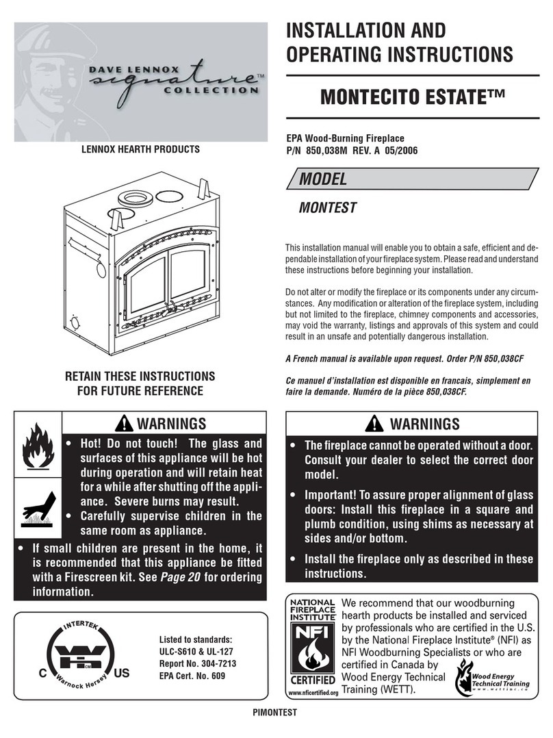 Lennox Hearth Products MONTECITO ESTATE MONTEST User manual