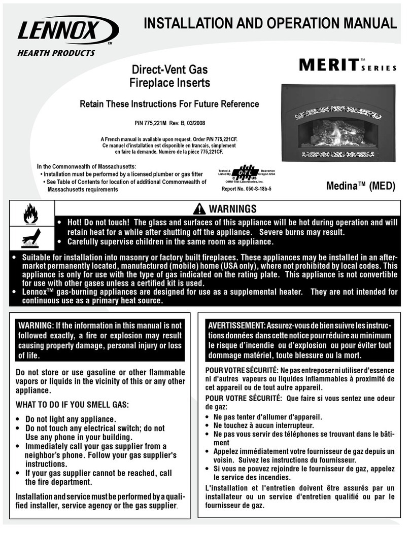 Lennox Hearth Products Medina Merit Series Installation and operation manual