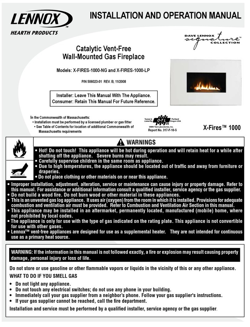 Lennox Hearth Products X-Fires 1000 Installation and operation manual