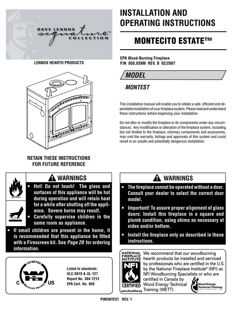 Lennox Hearth Products 038M Installation and operating instructions Lennox Hearth Products 038M Installation and operating instructions
