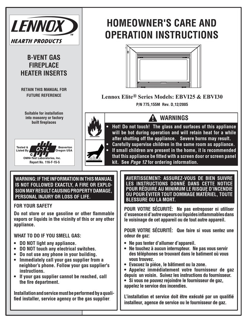 Lennox Hearth Products EBVI25 Homeowner's care and operation instructions
