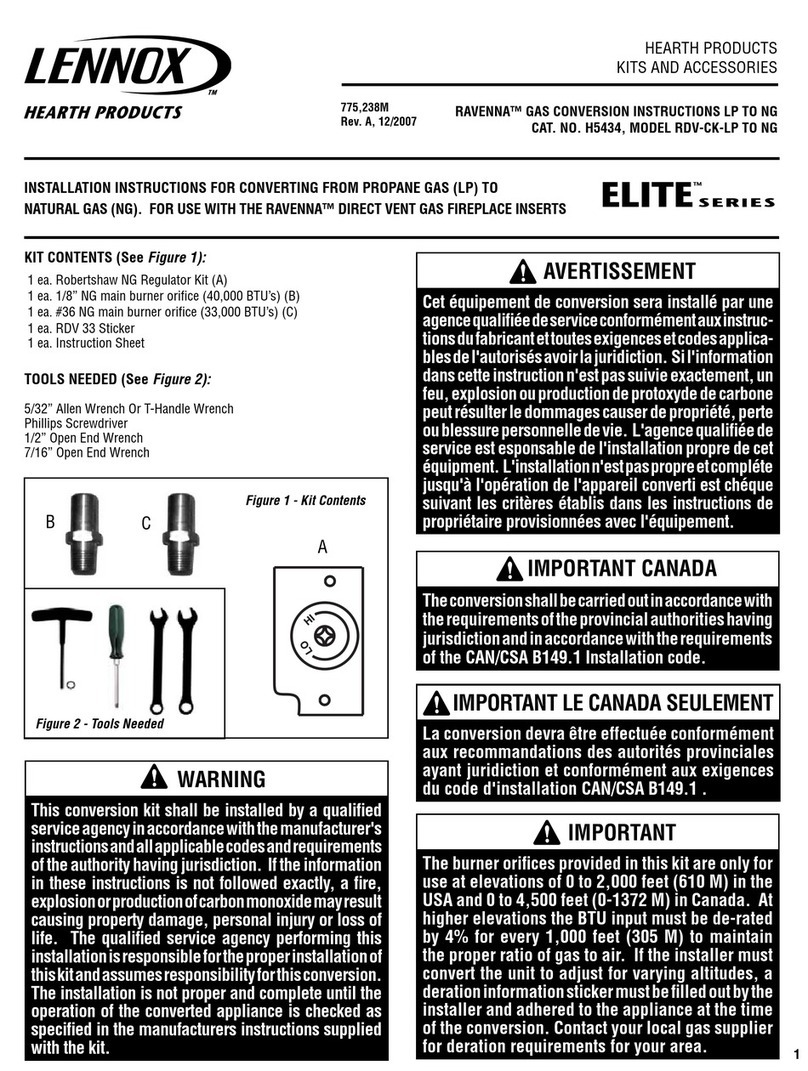 Lennox Hearth Products Elite Series RDV-CK-LP TO NG installation instructions Lennox Hearth Products Elite Series RDV-CK-LP TO NG installation instructions